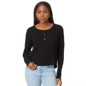 bobi Los Angeles | NWOT Drop Shoulder Thermal Henley Tee in Black | L